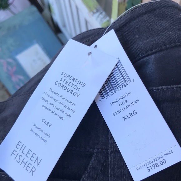 Eileen Fisher NWT charcoal gray pinwale corduroy slacks XL; 5 pocket lean jean - Picture 2 of 5